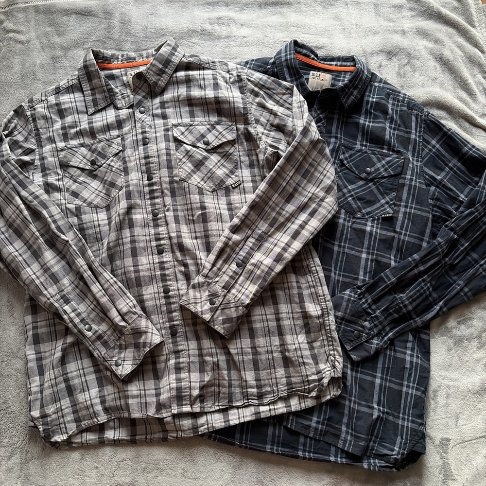 Lot Of 2 5.11 Tactical Men's Plaid Flannel Snap Button Shirts Sz Large